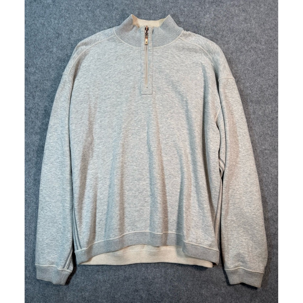 Tommy Bahama Mens Quarter Zip Sweatshirt‎ Light Gray Heather Pullover Size XL